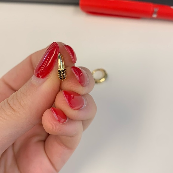 Gold plated sterling silver and black onyx hoops huggie hoop earrings - Picture 2 of 3